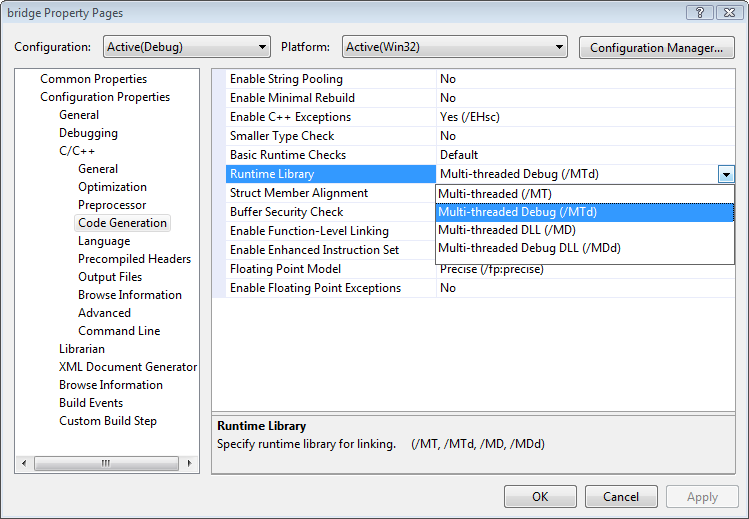 Choosing the right runtime libraries.